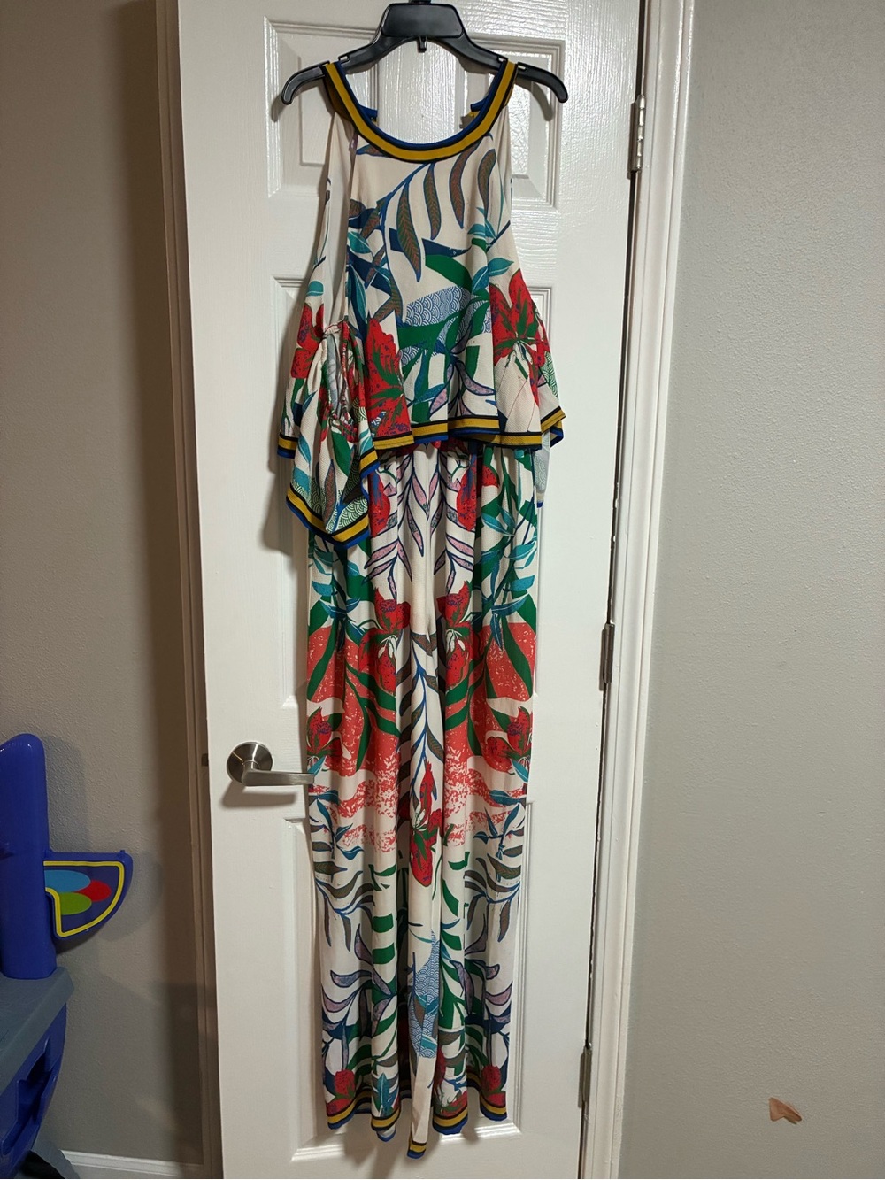 Flying Tomato Cream Floral Wide-Leg Sleeveless Jumpsuit with Red & Green Print
